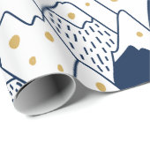 雪キャップ山パターンブラック金ゴールドフェスティバル ラッピングペーパー (ロールコーナー)