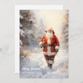 雪クラシックの多い森の中で来のサンタクロース シーズンカード (正面/裏面)