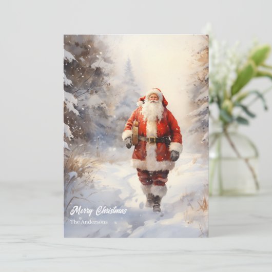 雪クラシックの多い森の中で来のサンタクロース シーズンカード (スタンド正面)
