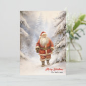 雪クラシックの森の中の歩くサンタクロース シーズンカード (スタンド正面)
