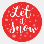 雪クリスマス赤い白い雪の結晶 ラウンドシール (正面)