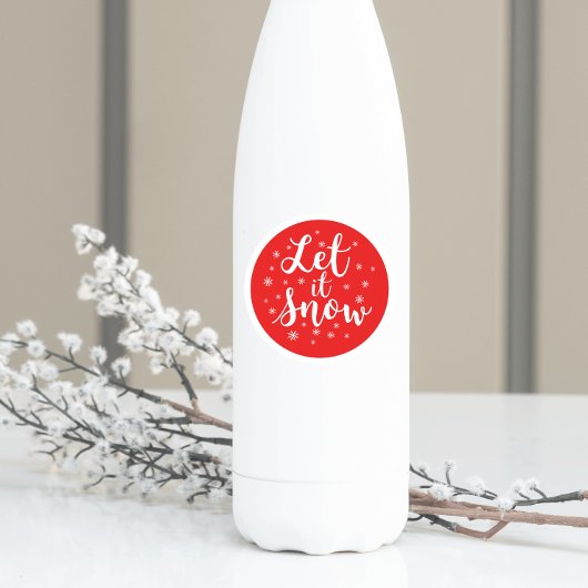 雪クリスマス赤い白い雪の結晶 ラウンドシール