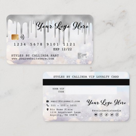 雪グリッター《写真》ぼけ味ロイヤリティ割引VIPクレジット 名刺 (正面/裏面)