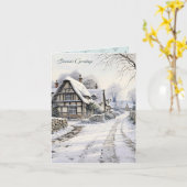 雪コテージカントリーランドスケープクリスマス カード (黄色い花)