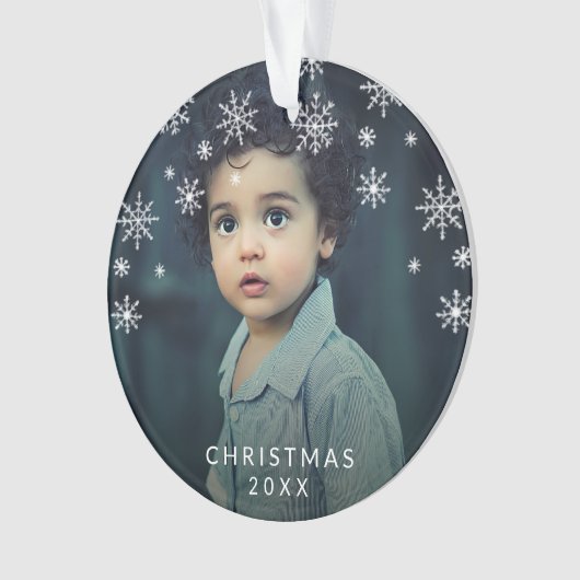 雪シンプル結晶かわいい写真クリスマス オーナメント (正面)