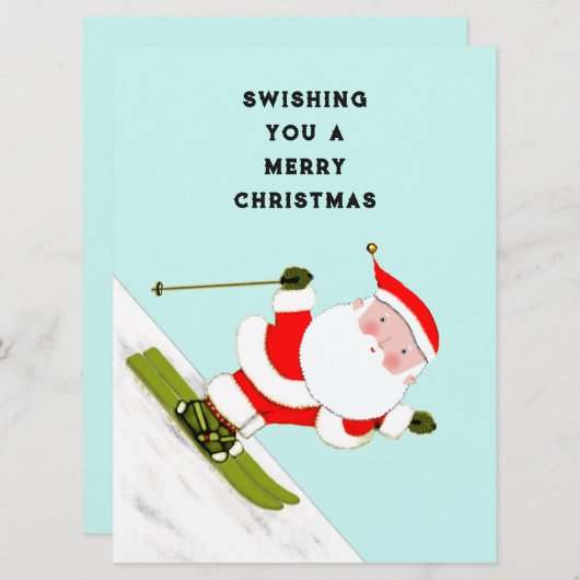 雪スキーおもしろいホリデークリスマスカード シーズンカード (正面/裏面)
