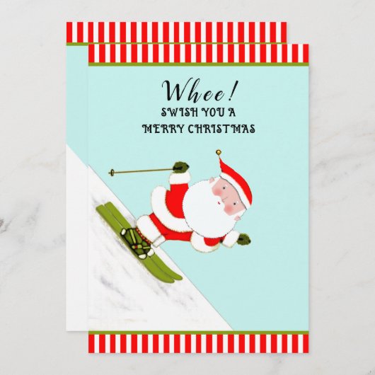 雪スキーおもしろいホリデークリスマスカード シーズンカード (正面/裏面)