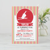 雪スキー，スキー，赤，オレンジ，緑ストライプ色 招待状 (スタンド正面)