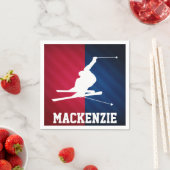 雪スキー、赤、白、青 スタンダードカクテルナプキン (インサイチュ)