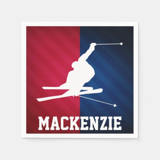 雪スキー、赤、白、青 スタンダードカクテルナプキン (正面)
