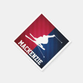 雪スキー、赤、白、青 スタンダードカクテルナプキン (角)