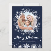 雪スタイリッシュ片ネイビー2フォトファミリークリスマス シーズンカード (正面)