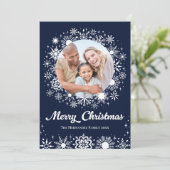 雪スタイリッシュ片ネイビー2フォトファミリークリスマス シーズンカード (スタンド正面)