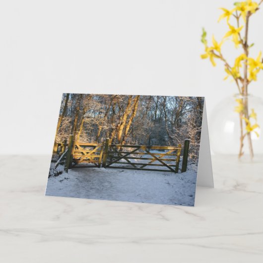 雪ストップの上の森の中の夕べ カード (黄色い花)