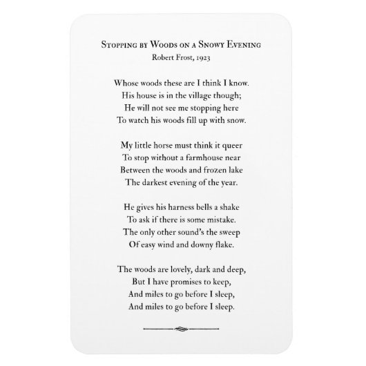 雪ストップの夕べのWoodsのロバート・フロスト マグネット (縦)
