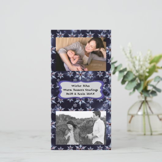 雪ゾンビ咬合暗い背景写真の追加フォトカード シーズンカード (スタンド正面)