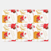 雪トナカイとサンタのクリスマスホリデーパターン ラッピングペーパーシート (正面2)