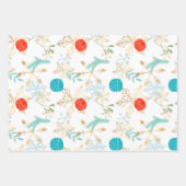 雪トナカイとサンタのクリスマスホリデーパターン ラッピングペーパーシート (正面)