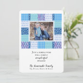 雪ハートブルーキルトウィンターホリデーフォトカード シーズンカード (スタンド正面)