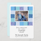 雪ハートブルーキルトウィンターホリデーフォトカード シーズンカード (正面/裏面)