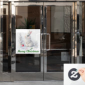 雪バニーメリークリスマスウィンドウにしがみつく ウィンドウサイン (オフィスドア)