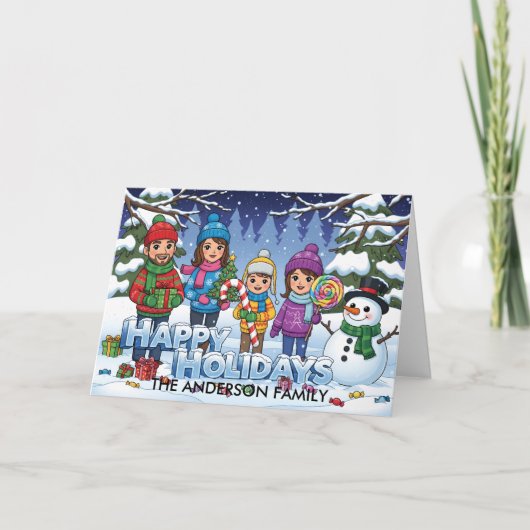 雪パーソナライズされたおもしろい場面ホリデー挨拶 カード (正面)