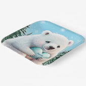 雪パーソナライズされたに乗った可愛いホッキョクグマハート ペーパープレート (傾斜あり)