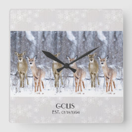 雪パーソナライズされたのクリスマス スクエア壁時計