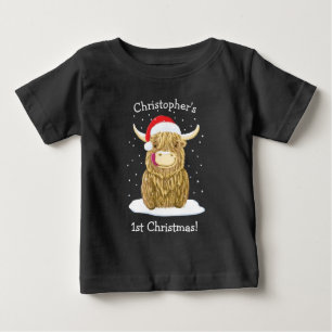 雪パーソナライズされたの中のハミッシュ高地牛 ベビーTシャツ