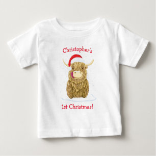 雪パーソナライズされたの中のハミッシュ高地牛 ベビーTシャツ