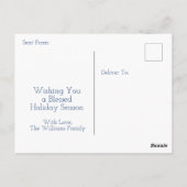 雪パーソナライズされたの夜のクリスマスハウス ポストカード (裏面)