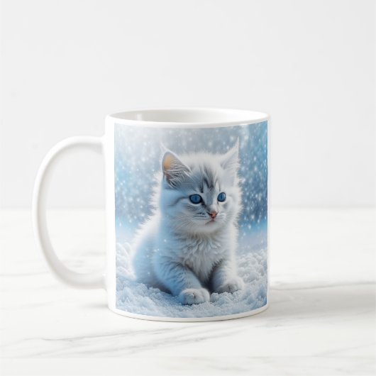雪パーソナライズされたの小さな白い子猫 コーヒーマグカップ (左)