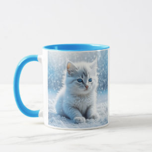 雪パーソナライズされたの小さな白い子猫 マグカップ