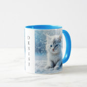 雪パーソナライズされたの小さな白い子猫 マグカップ (正面右)