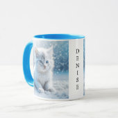 雪パーソナライズされたの小さな白い子猫 マグカップ (正面左)