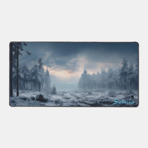 雪パーソナライズされたの森のデスクマットでクリア デスクマット