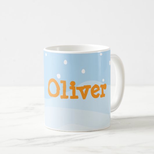 雪パーソナライズされたの背景を持つペンギンのマグカップ コーヒーマグカップ (正面右)