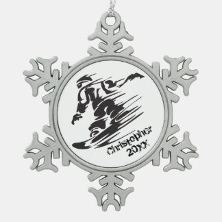 雪パーソナライズされたクール乗山 スノーフレークピューターオーナメント