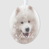 雪パーソナライズされたモダン結晶のペット写真 オーナメント (正面)