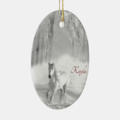 雪パーソナライズされた林の白いアラビア馬 セラミックオーナメント (右)
