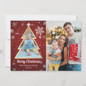 雪パーソナライズされた片クリスマスツリー2写真 シーズンカード (正面)
