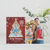 雪パーソナライズされた片クリスマスツリー2写真 シーズンカード (スタンド正面)