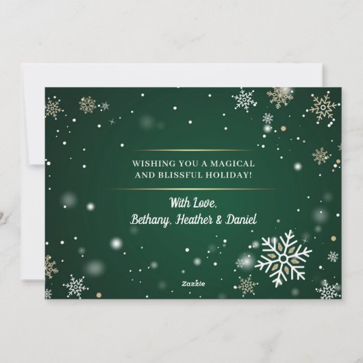 雪パーソナライズされた片クリスマスツリー2写真 シーズンカード (裏面)