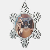 雪パーソナライズされた片フォトオーナメント、 スノーフレークピューターオーナメント (右)