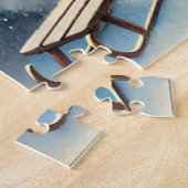 雪パーソナライズされた雪のクリスマスコテージメールボックス ジグソーパズル (側面)