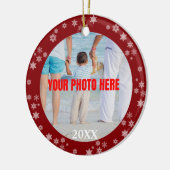 雪パーソナライズされた雪の縁どクリスマス セラミックオーナメント (左)