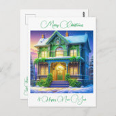 雪パーソナライズされた雪クリスマスグリーンハウス ポストカード (正面/裏面)