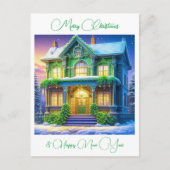 雪パーソナライズされた雪クリスマスグリーンハウス ポストカード (正面)