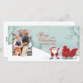 雪パーソナライズされた雪サンタそりの写真カード シーズンカード (正面/裏面)