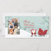 雪パーソナライズされた雪サンタそりの写真カード シーズンカード (正面)